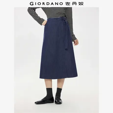 佐丹奴牛仔半身裙女新款破骨侧腰带半松紧高腰a字牛仔裙05465677图片