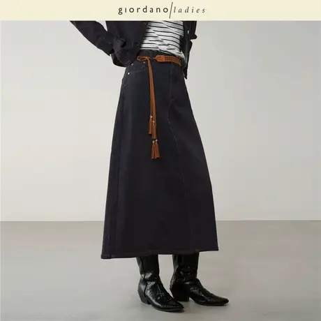 GL2025秋冬新款a字牛仔裙女破骨后中开叉高腰牛仔半身裙02465020图片
