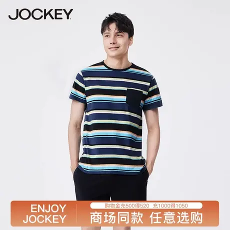 jockey男士家居服棉亲肤可外穿睡衣薄款休闲条纹短袖上衣夏季短裤图片