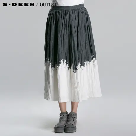 【多件多折】sdeer圣迪奥春女装吊染抓皱亚麻中长裙半身裙3181137图片