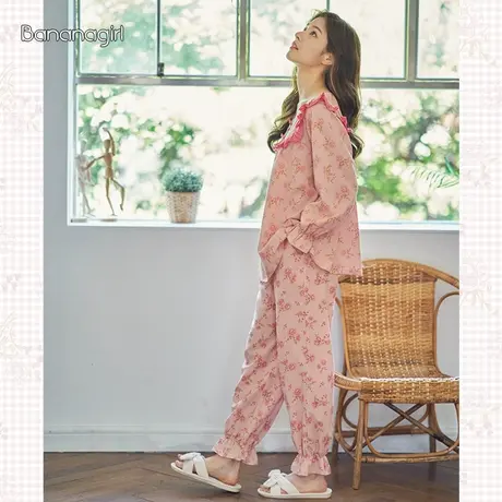 睡衣春秋款女薄款套装2023年新款日系碎花秋长袖长裤两件套家居服图片