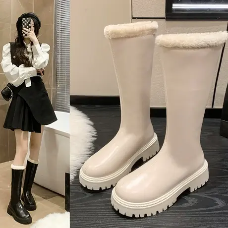 长筒靴子女冬季女鞋加绒加厚底棉鞋白色雪地靴女款高筒骑士靴长靴商品大图