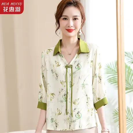 中年妈妈夏装七分袖洋气2023新款中老年女中袖雪纺衫T恤小衫上衣图片