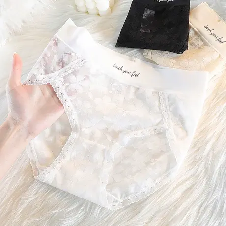白色内裤女棉质底裆透视蕾丝轻盈裸感提臀不卡裆性感中腰三角裤头图片