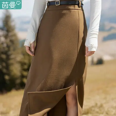 茵曼半裙女秋季秋冬2023年新款a字半身裙开叉法式长裙包臀裙子图片