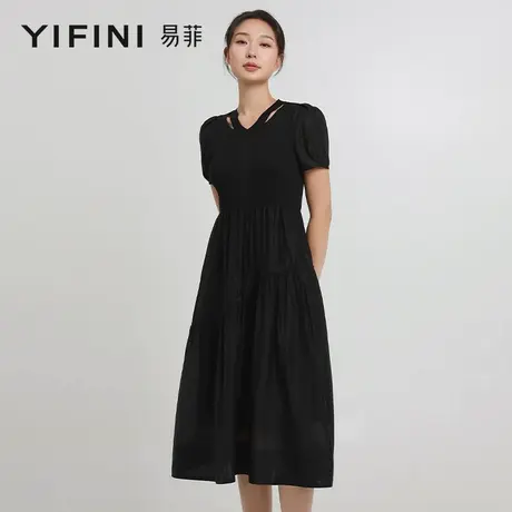 [专柜同款]Yifini/易菲修身合体短袖气质连衣裙女夏装新款图片