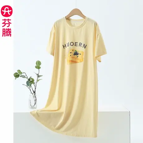 芬腾短袖睡衣女夏款连衣裙女生夏季气质纯棉可外穿薄款性感睡裙子图片