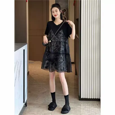 假两件拼接连衣裙女夏季2025新款小个子气质显瘦薄款遮肚子胖妹妹图片