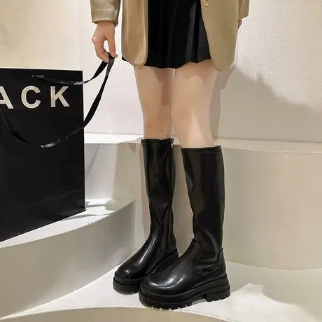 瘦瘦靴女爆款长筒靴2023新款粗跟高跟法式秋季时装复古不过膝靴子商品大图