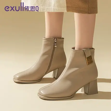 exull/依思Q2023秋冬季新款女鞋时装靴优雅复古风短靴加绒女士靴图片