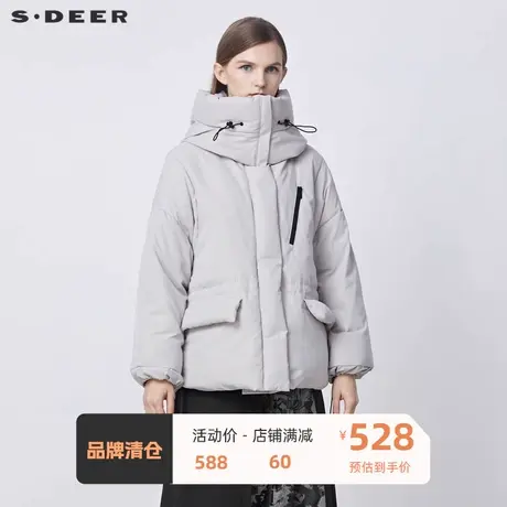 sdeer圣迪奥短款羽绒服高领连帽抽绳宽松厚款羽绒服S21462497图片