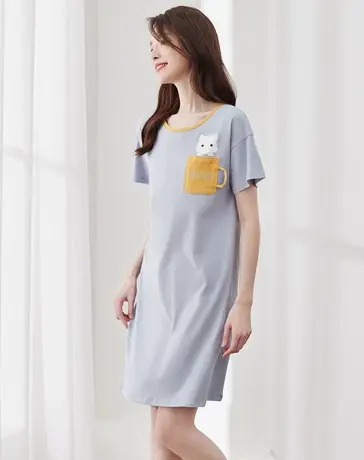 顶瓜瓜睡裙女款夏季短袖家居服夏天宽松纯棉韩版家居服清新可外穿商品大图