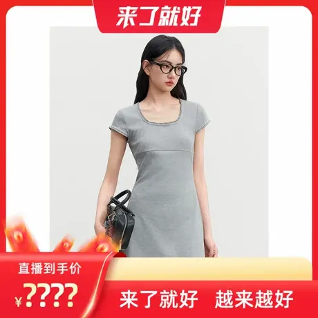 【来了就好】乐町 压褶小花边针织连衣裙女修身少女感短款裙子图片