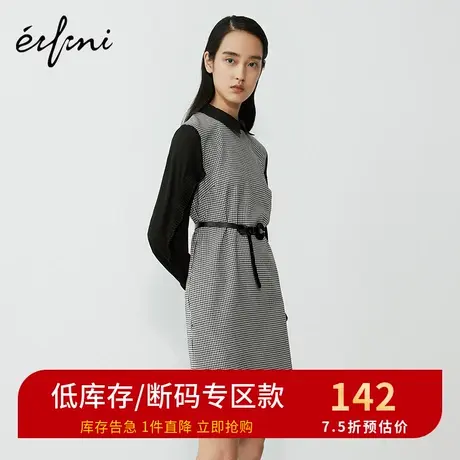 商场同款伊芙丽春秋新款拼接千鸟格连衣裙中长款裙子1BC392391图片