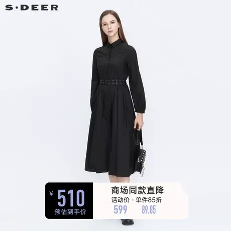 sdeer圣迪奥春装复古休闲翻领收腰衬衫连衣裙女S21181204图片