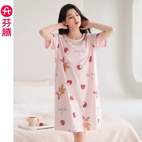 芬腾睡裙夏季女纯棉短袖可爱卡通睡衣女夏天宽松女士春秋款家居服图片