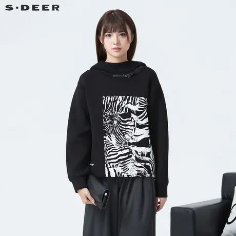 sdeer圣迪奥女装时尚连帽斑马印花字母宽松卫衣S24182208图片