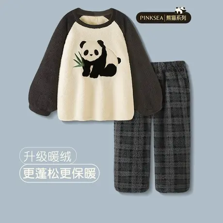 Pinksea睡衣女冬季加厚珊瑚绒套装可爱休闲圆领秋冬保暖家居服图片