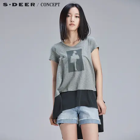 sdeer圣迪奥趣味抽象印花短袖t恤S16280192图片