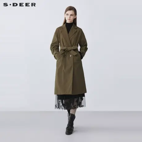 sdeer圣迪奥西装领双排扣条纹收腰风衣外套女S21361803图片
