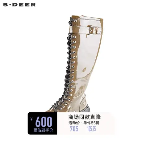 sdeer圣迪奥女装冬季酷感亮面绑带漆皮高筒靴骑士靴S21483951图片