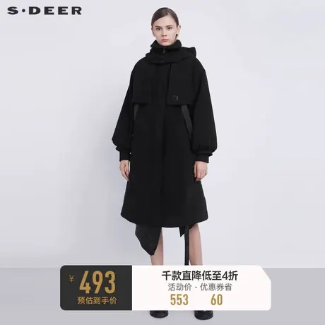 sdeer圣迪奥冬季高领连帽字母织带摇粒绒大衣外套S21481817图片