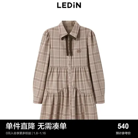 【商场同款】乐町学院风娃娃裙秋冬蝴蝶结格纹衬衫裙C1FAD4216图片