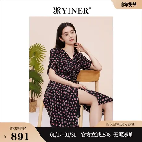 【真丝系列】YINER音儿专选女装夏季印花收腰连衣裙图片