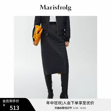 【会员秒杀】玛丝菲尔春季新款黑色松紧腰菱格两穿羽绒半身裙图片