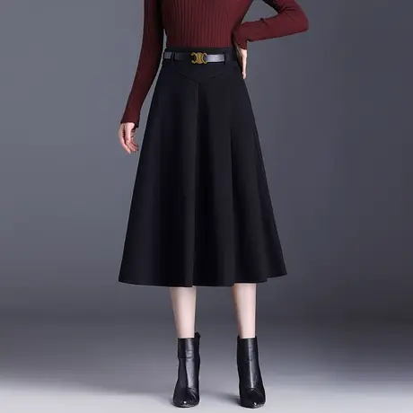 百搭毛呢大摆裙女2023年秋冬新款中长款高腰a字裙遮胯显瘦半身裙图片