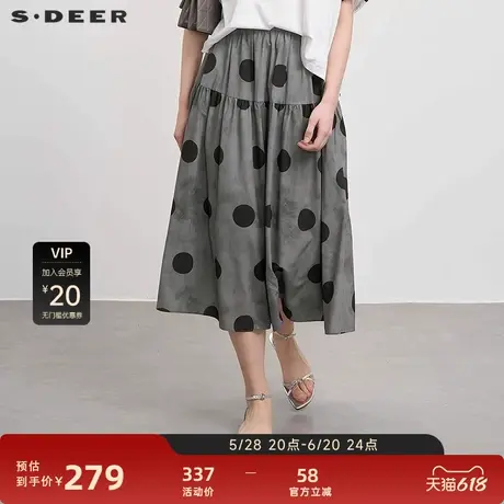 sdeer圣迪奥25年新品女装松紧碎褶复古波点垂坠长裙S252Z1102图片