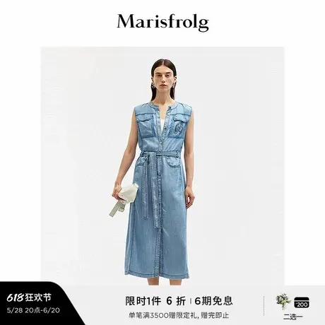 【艺术匠坊】玛丝菲尔夏季时尚圆领系带收腰蓝天丝连衣裙图片