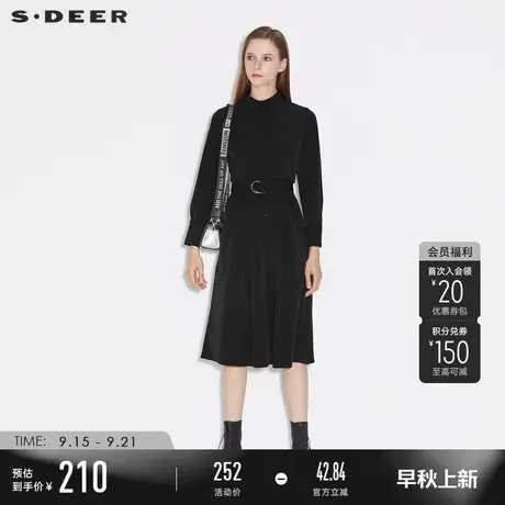 sdeer圣迪奥简约翻领收腰压褶长袖连衣裙秋款S21361205商品大图