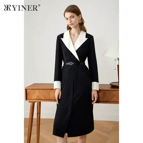 YINER音儿女装2021秋季新款中长款收腰连衣裙图片