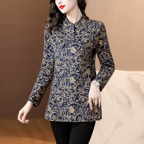 冬季大码女装中长款加绒打底衫女秋冬新款中老年上衣洋气妈妈内搭商品大图