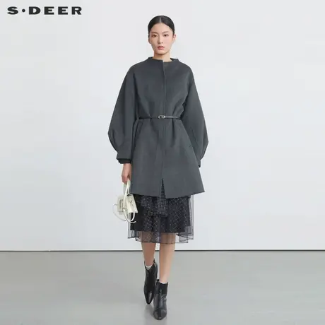 sdeer圣迪奥女装外套秋冬装呢子大衣泡泡袖毛呢长款大衣S224Z2580图片