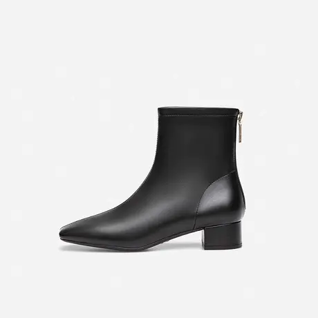 Nine West/玖熙2022年秋冬新款低跟时装靴女羊皮后拉链方头短靴图片