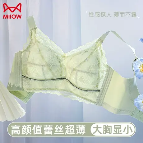 猫人文胸蕾丝性感内衣女大胸无钢圈美背装胸罩提拉上托防下垂乳罩图片