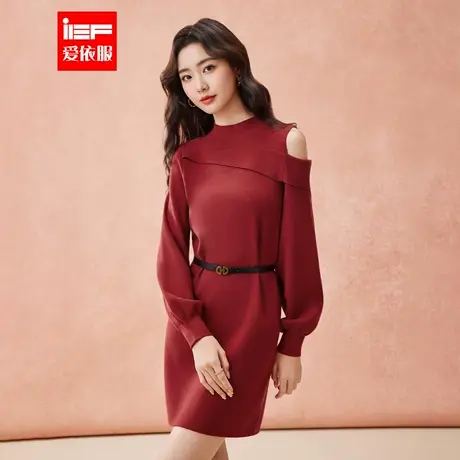 IEF/爱依服2025冬季新款韩版成熟优雅女人味气质感修身毛织连衣裙图片