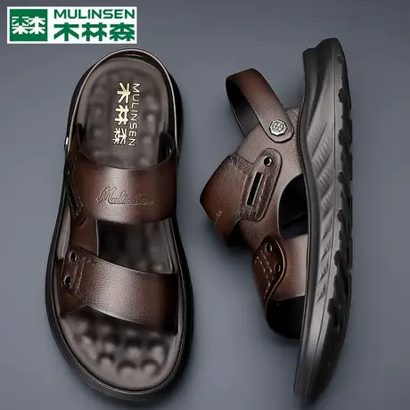 木林森头层牛皮凉鞋男潮夏季2025新款沙滩鞋男款外穿两用皮凉拖鞋图片