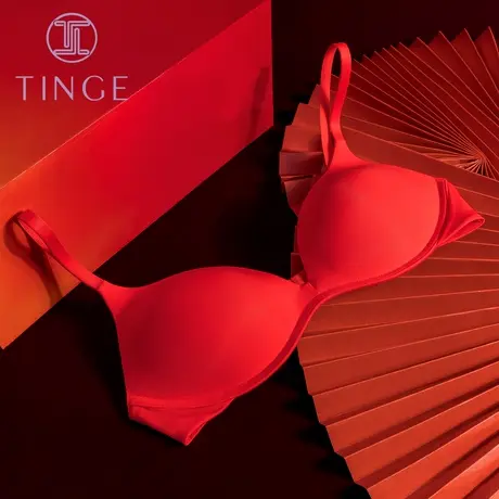 TINGE本命年女士红色内衣结婚小胸聚拢性感美背文胸无痕薄款抹胸图片