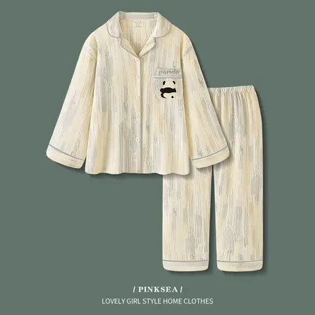 睡衣女春秋熊猫纯棉长袖情侣套装2024新款秋冬暖绒男女士家居服图片