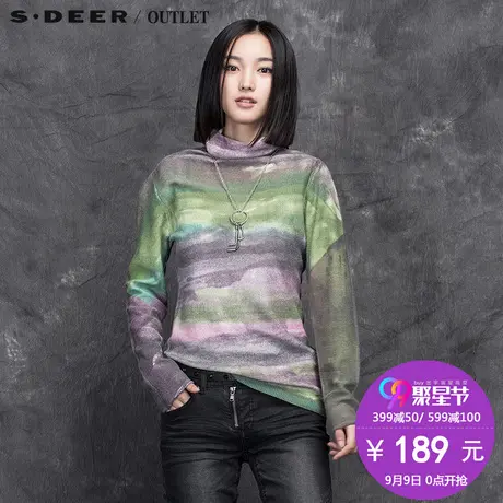 s.deer圣迪奥女装高领套头短款打底毛衣针织衫毛衫S15483545图片