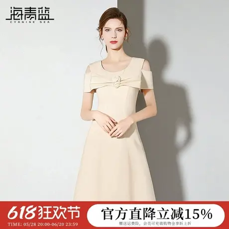 海青蓝 露肩连衣裙女2025新款设计感小众中长款气质女装裙子夏季图片