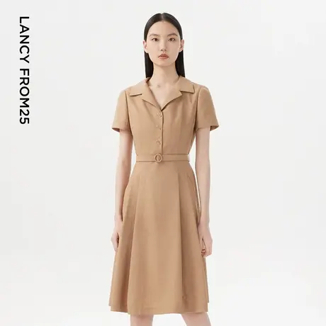 LANCY/朗姿女装2023夏季新款西装领连衣裙女收腰显瘦短袖翻领裙子图片