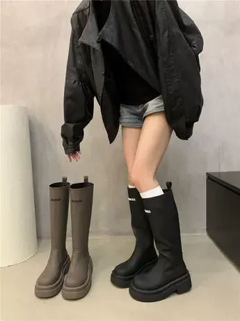 英伦风骑士靴小个子长靴厚底高筒靴法式秋冬季百搭时装女靴瘦瘦靴商品大图