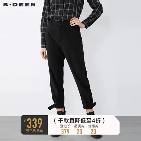 sdeer圣迪奥冬时尚压褶拼接收口黑色小脚裤长裤S21480832商品大图