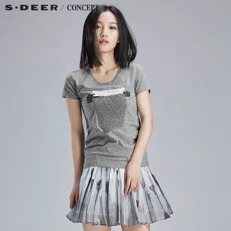 sdeer圣迪奥女装凸绣手工美感T恤S16280198图片