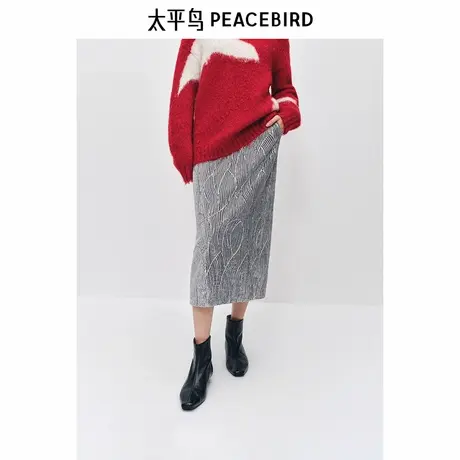 太平鸟闪光珠片丝绒中长款半身裙24冬季新款流行时尚高级长裙裙子图片