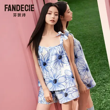 【蜜蜂心愿社】芬狄诗睡衣女可外穿吊带上衣宽松短裤家居服套装图片